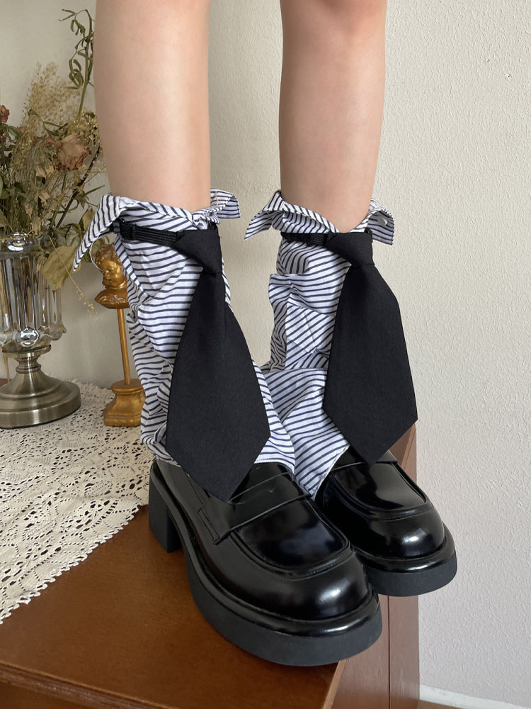 Striped Tie Collar Leg Sleeves-ntbhshop