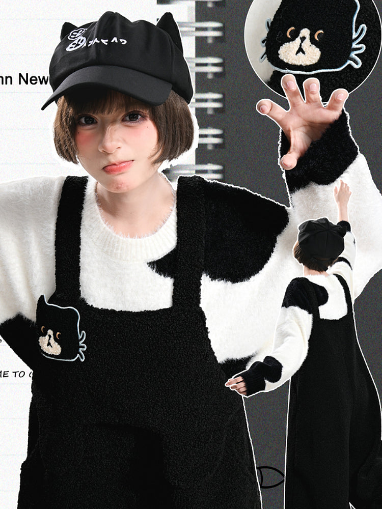 Black Kitten Sweater & Overall Pants-ntbhshop