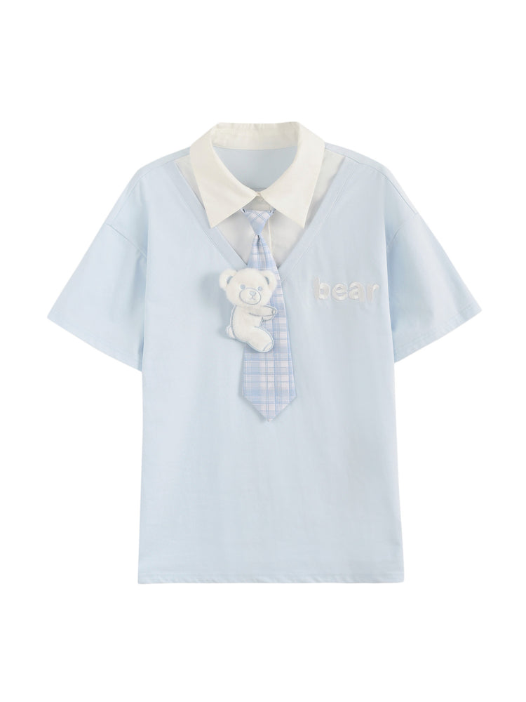 Blueberry Bear Tie Polo-Tops-ntbhshop