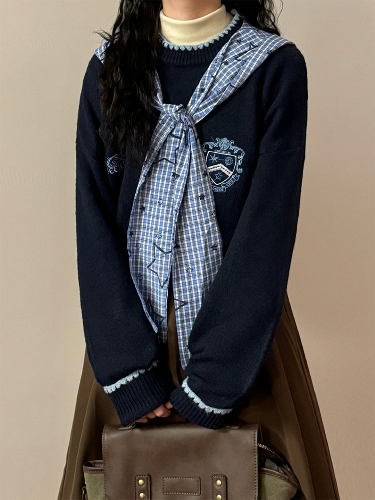 Starlit Academy Plaid-Tied Sweater-ntbhshop