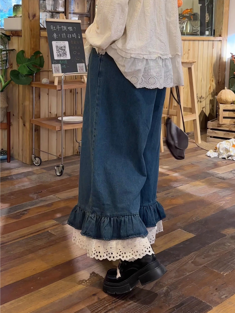 Denim Bloom Lace Flare Jeans-ntbhshop