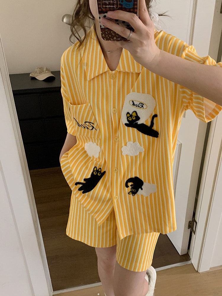 Sunny Stripe Cat Nap Pajama Set-Sets-ntbhshop