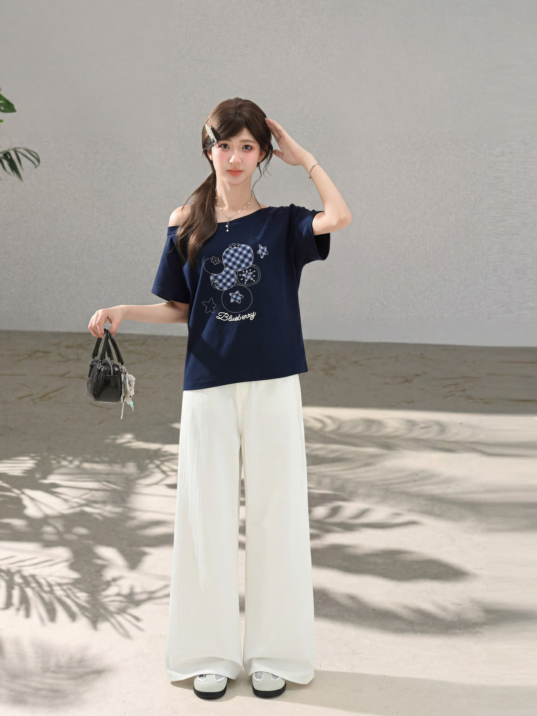 Blueberry Gingham Slant Top-Tops-ntbhshop
