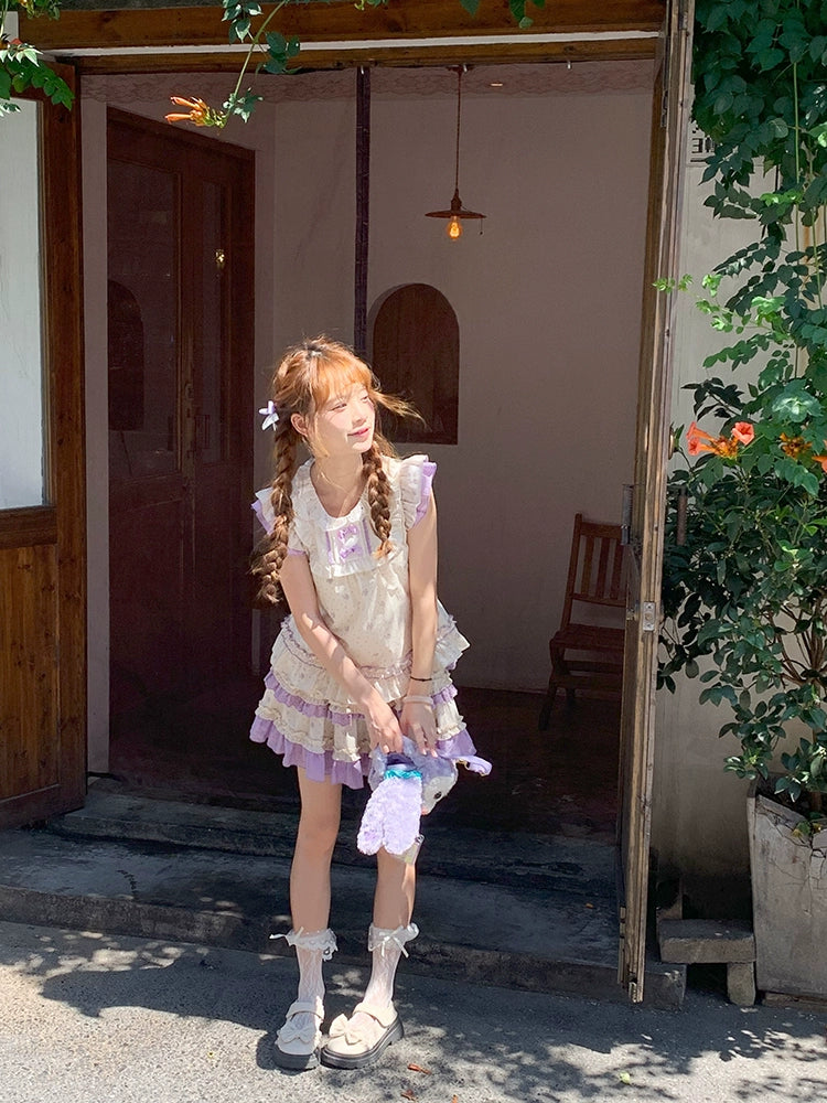 Lavender Bloom Fairy Sleeve Blouse & Layer Cake Skirt-ntbhshop