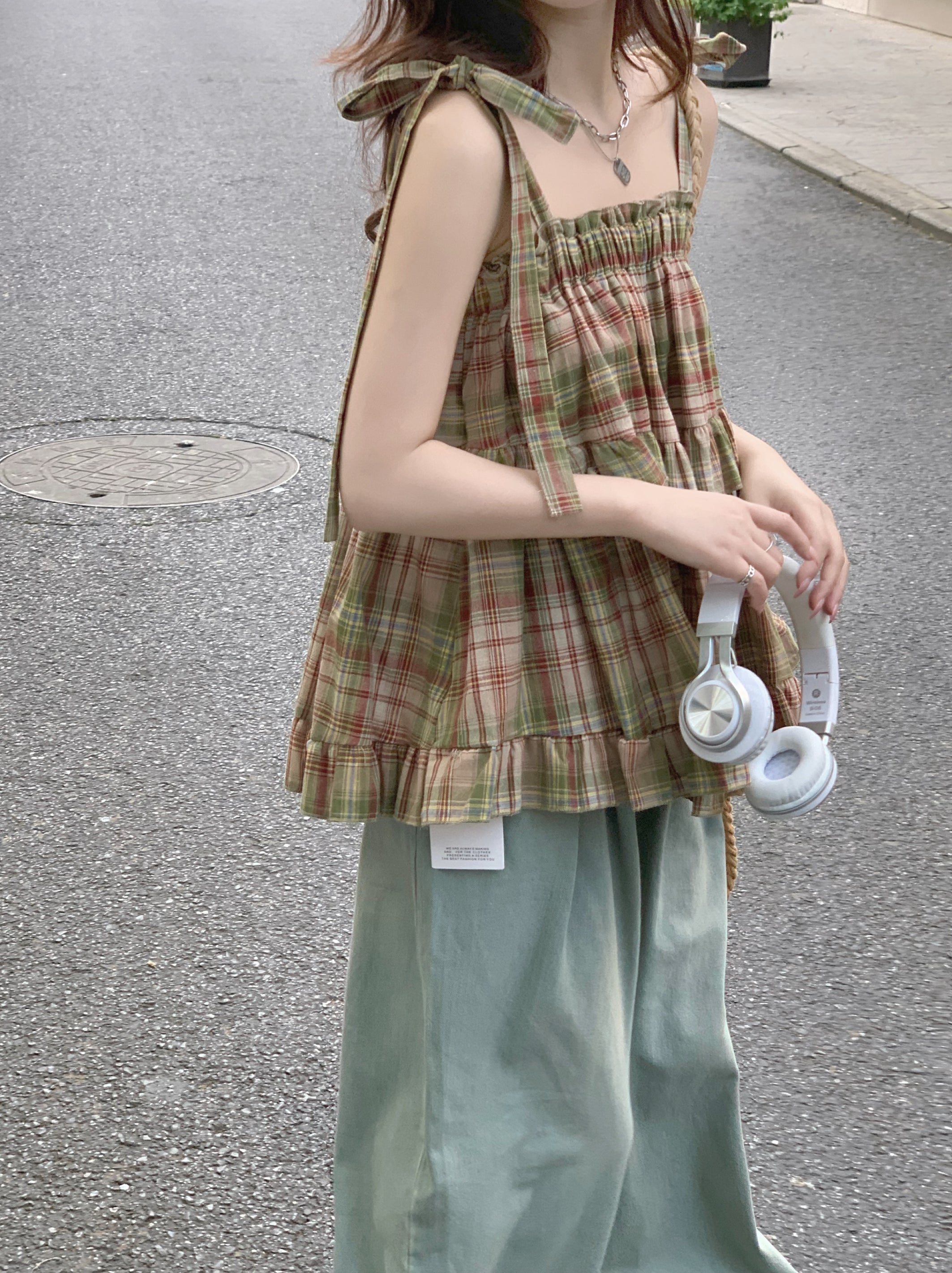 Hazel Moss Plaid Babydoll Suspender Top-ntbhshop