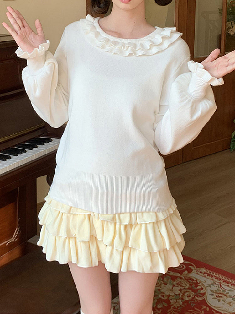 Lolita Bow Puff Sleeve Knit Tops-ntbhshop