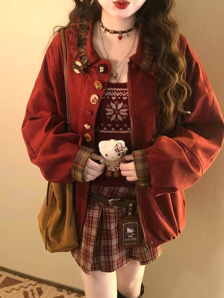 Maillard Coffee Vintage Button Suede Jackets-ntbhshop