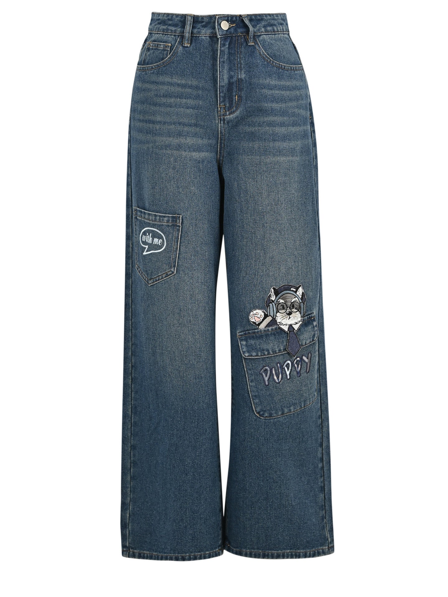 Professor Pup Wide Leg Jeans-Bottoms-ntbhshop