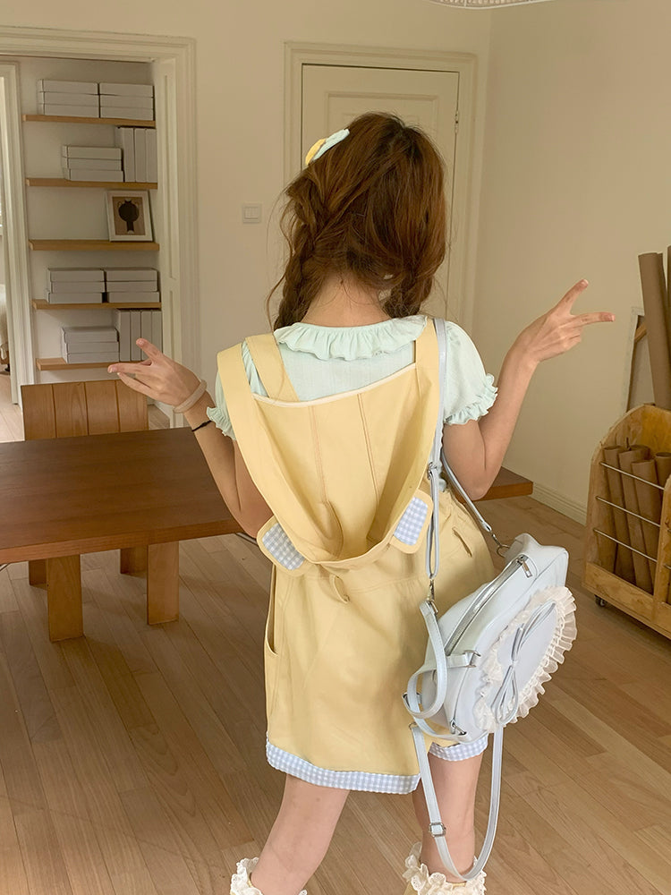 Honey Bear Cub Puff Sleeve Blouse & Overall Shorts-ntbhshop