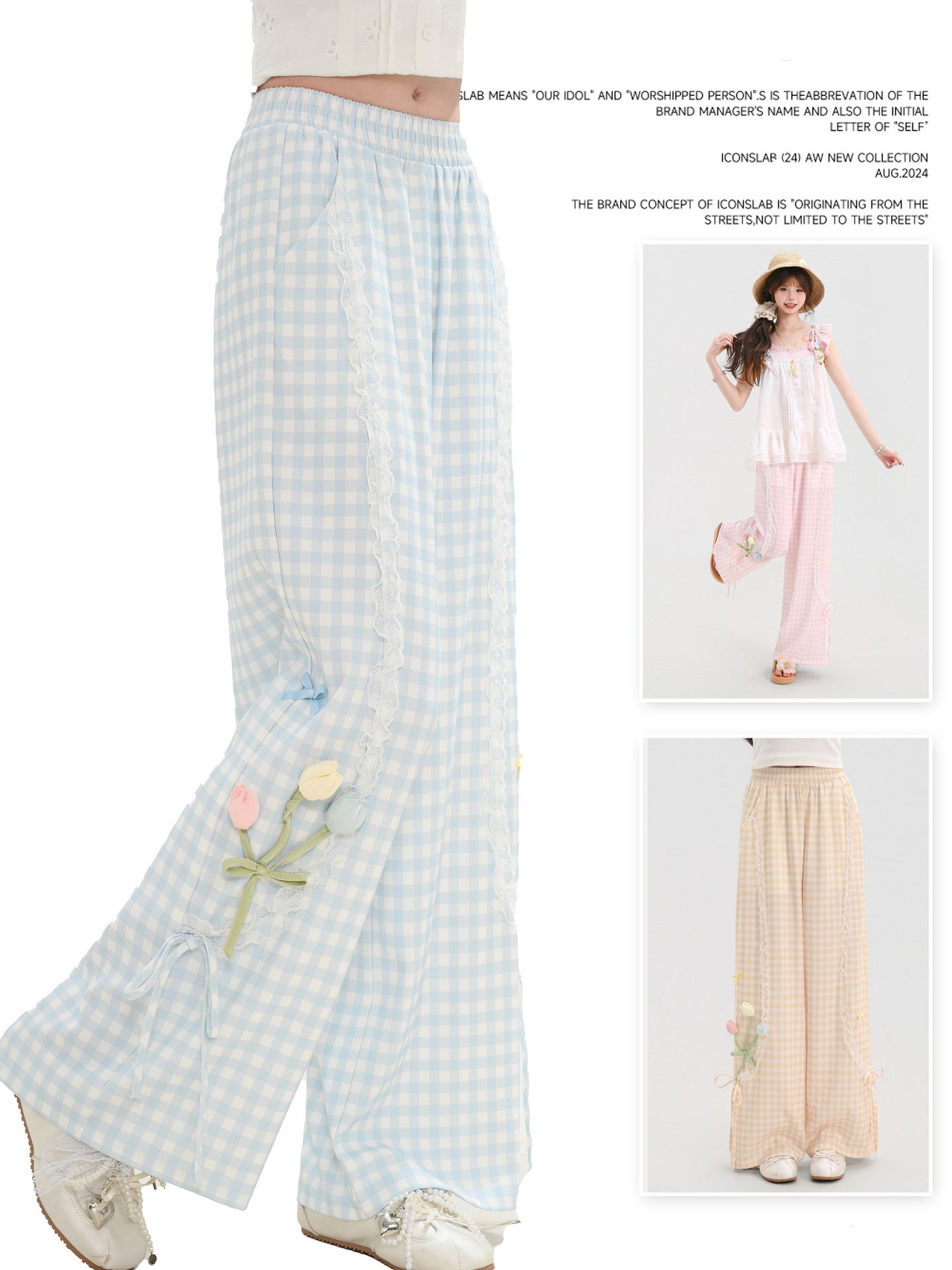 Tulip Bloom Meadow Check Pants-Bottoms-ntbhshop