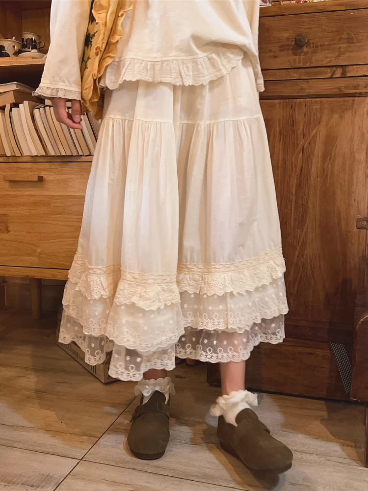 Cloud Veil Cotton Midi Skirts-ntbhshop