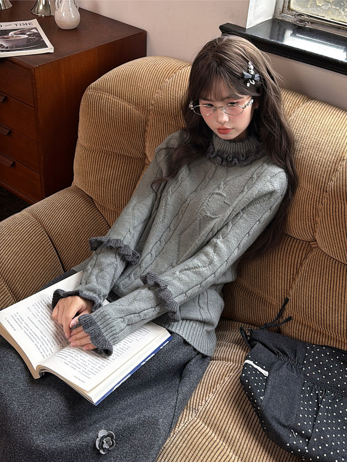 Ink Petal Wool Midi Skirt-ntbhshop