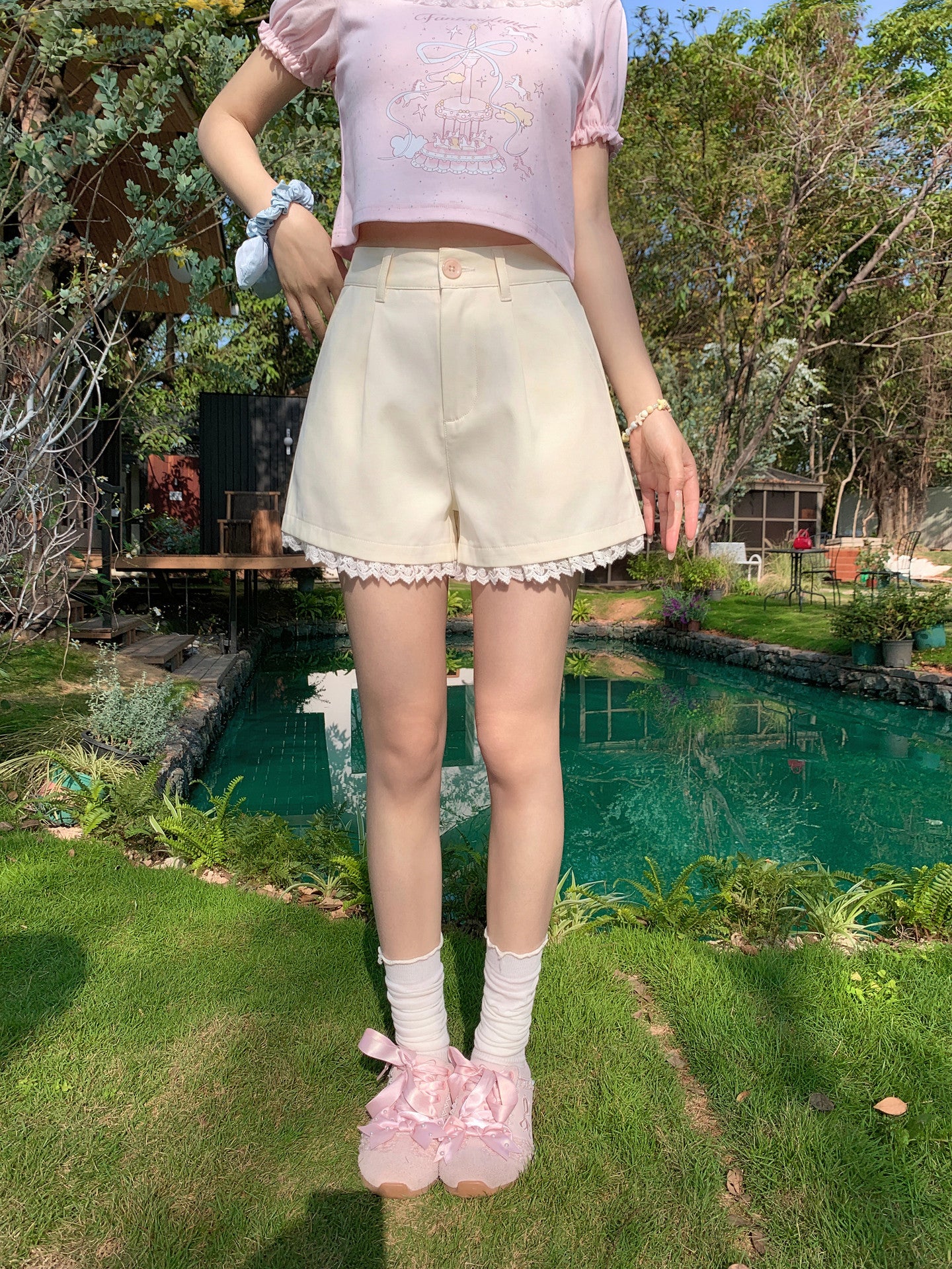 Soft Cream Lace Shorts-Bottoms-ntbhshop