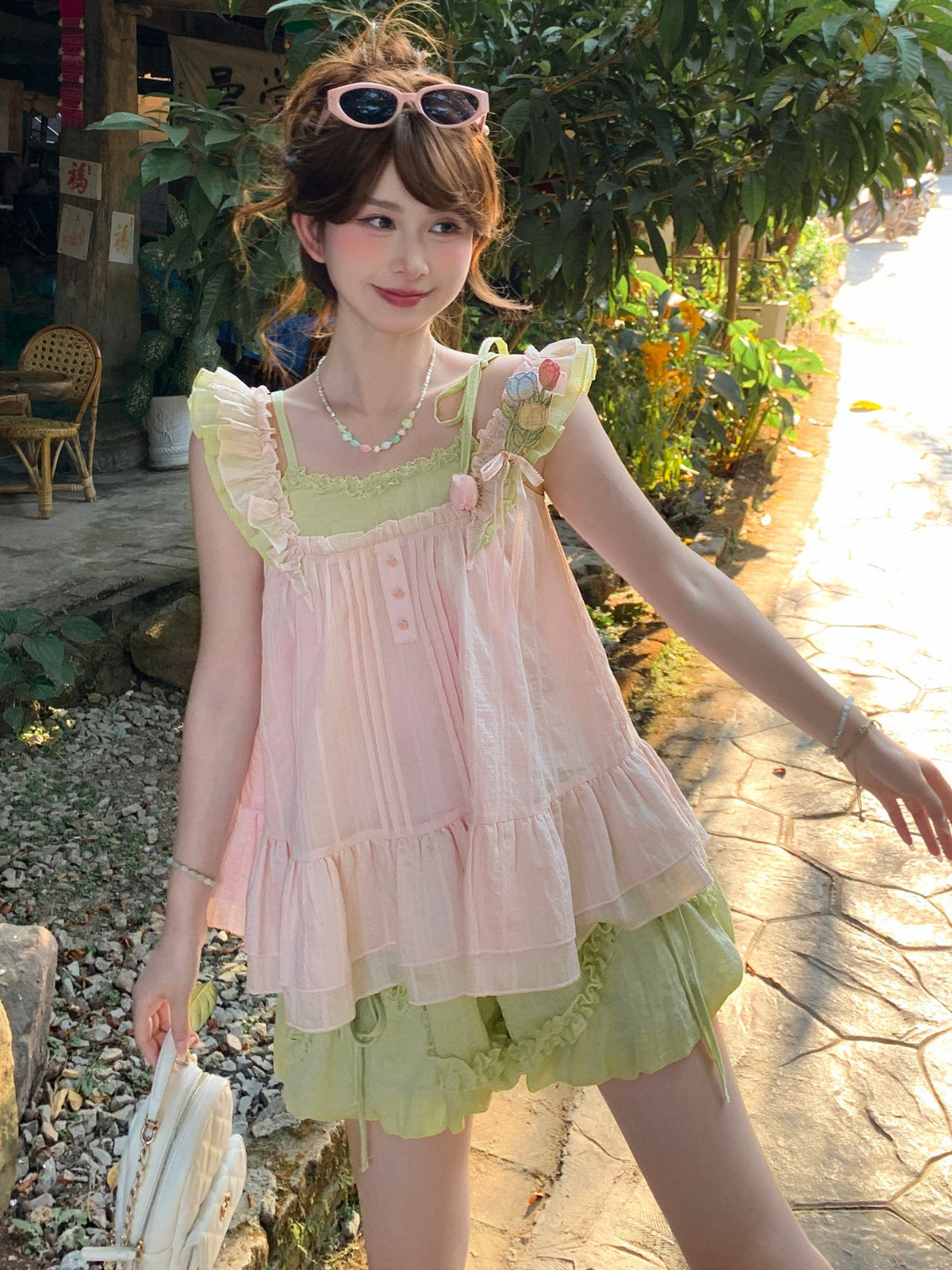 puffy shorts under dress Sheer Luck See Off-Shoulder Bubble Puffy Panty Mini Dress (Pink) S