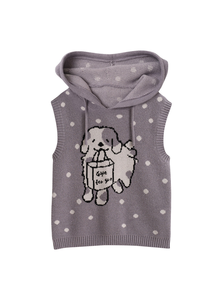 Puppy Dottie Hooded Knit Vest-Outerwear-ntbhshop