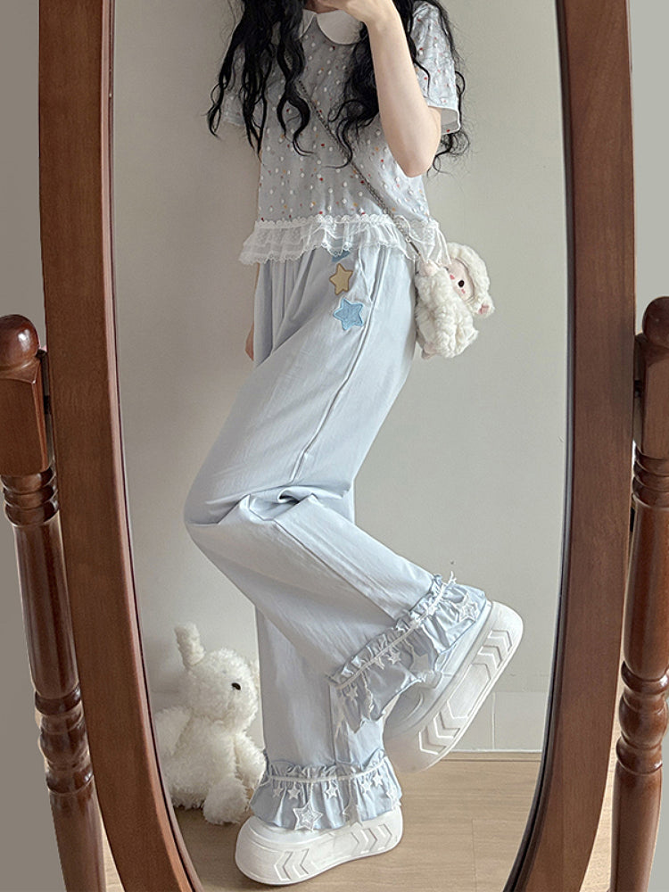Starwish Lace Trim Ruffle Pants-ntbhshop