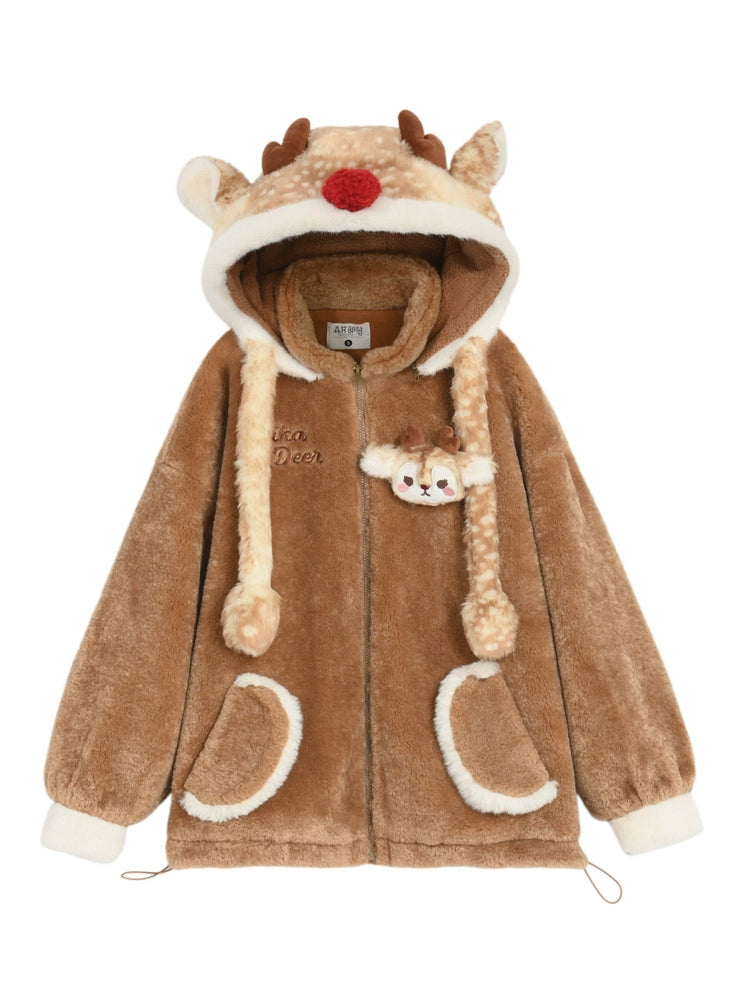 Christmas Sika Deer Hooded Fleece Jacket-ntbhshop