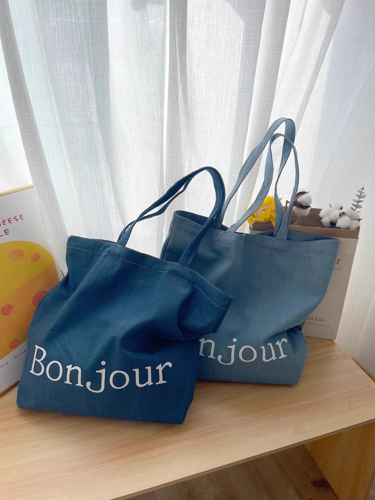 Bonjour Belle Canvas & Denim Tote Bags-ntbhshop