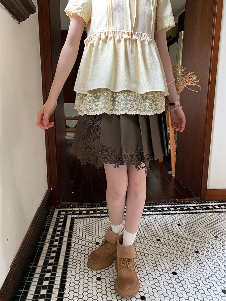 Fernlace Vintage Brown Pleated Skirt-Bottoms-ntbhshop
