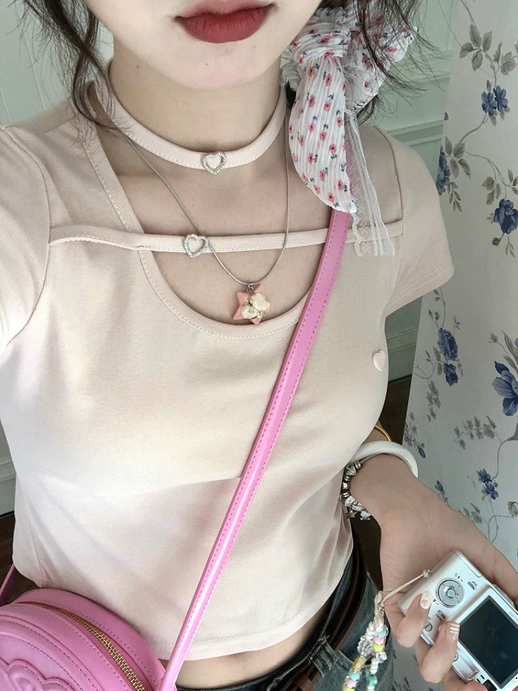 Dopamine Girl Love Necklace Crop Tops-ntbhshop