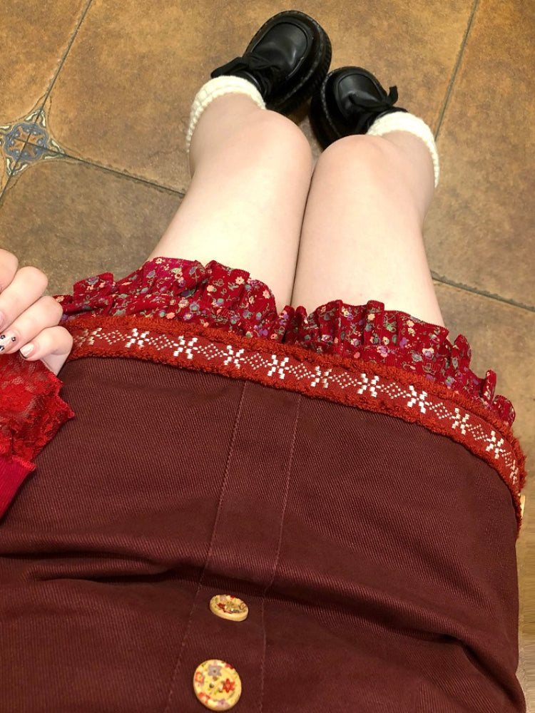 Hazelnut Breeze Patchwork Skorts-ntbhshop