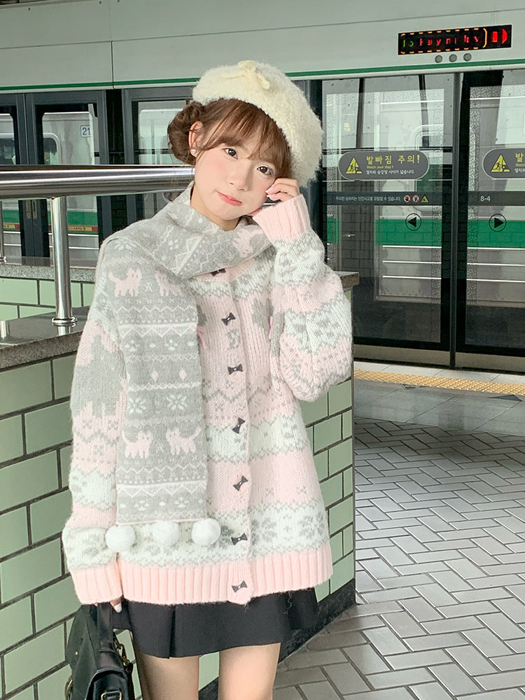 Blush Meow Cardigan, Scarf & Skirt-Outerwear-ntbhshop