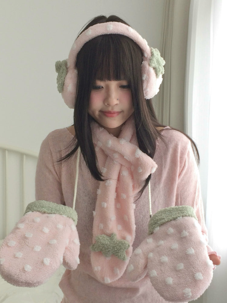 Strawberry Dot Plush Winter Accessories-ntbhshop