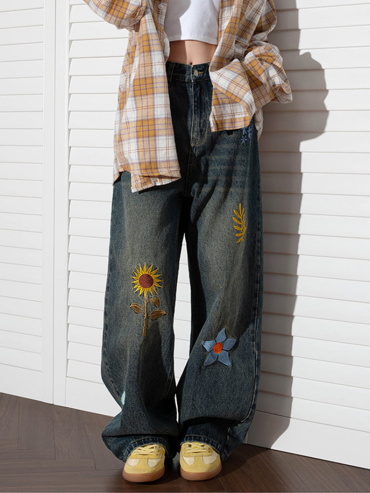 Sun Bloom Straight Leg Jeans-Bottoms-ntbhshop