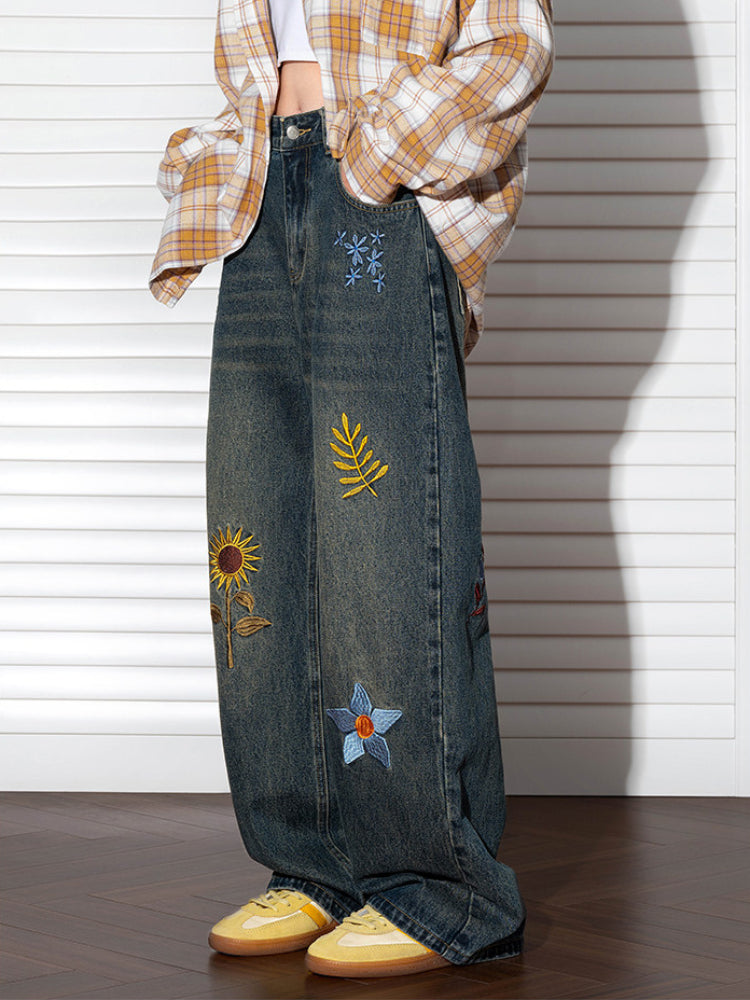 Sun Bloom Straight Leg Jeans-Bottoms-ntbhshop