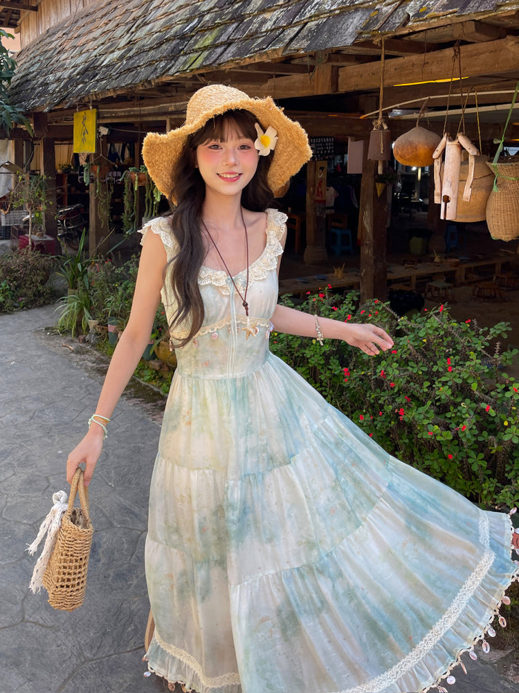 Seafoam Gauze Tassel Dress-Dresses-ntbhshop