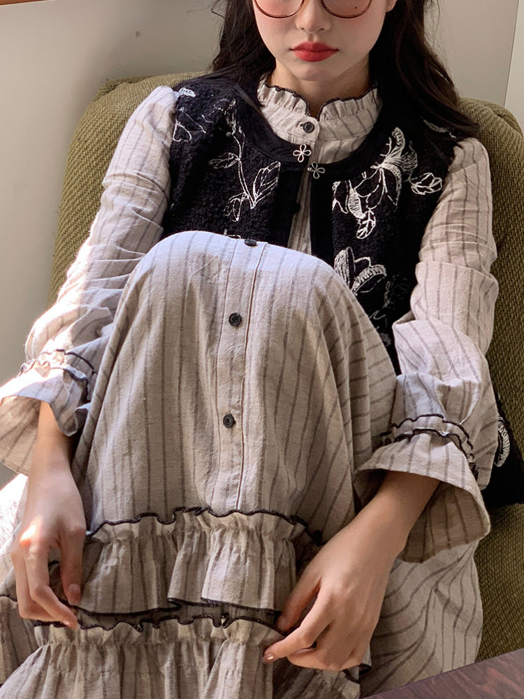 Rustle of Ruffles Vest & Stripe Shirtdress-ntbhshop