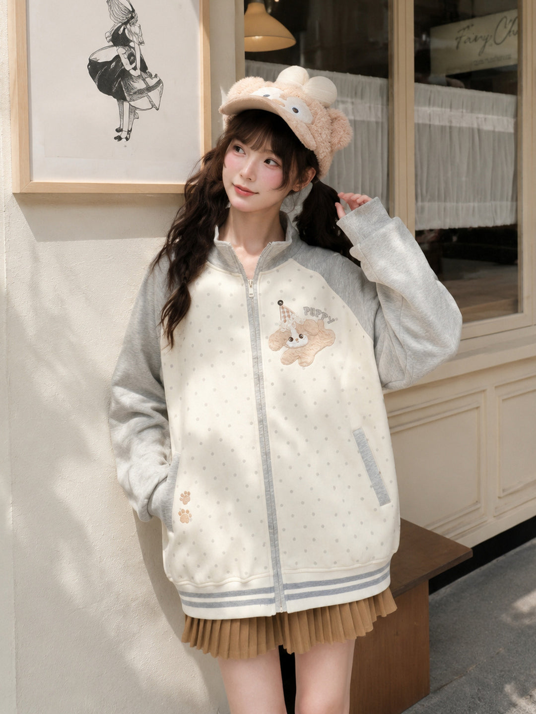 Puppy Dottie Varsity Jacket-Outerwear-ntbhshop