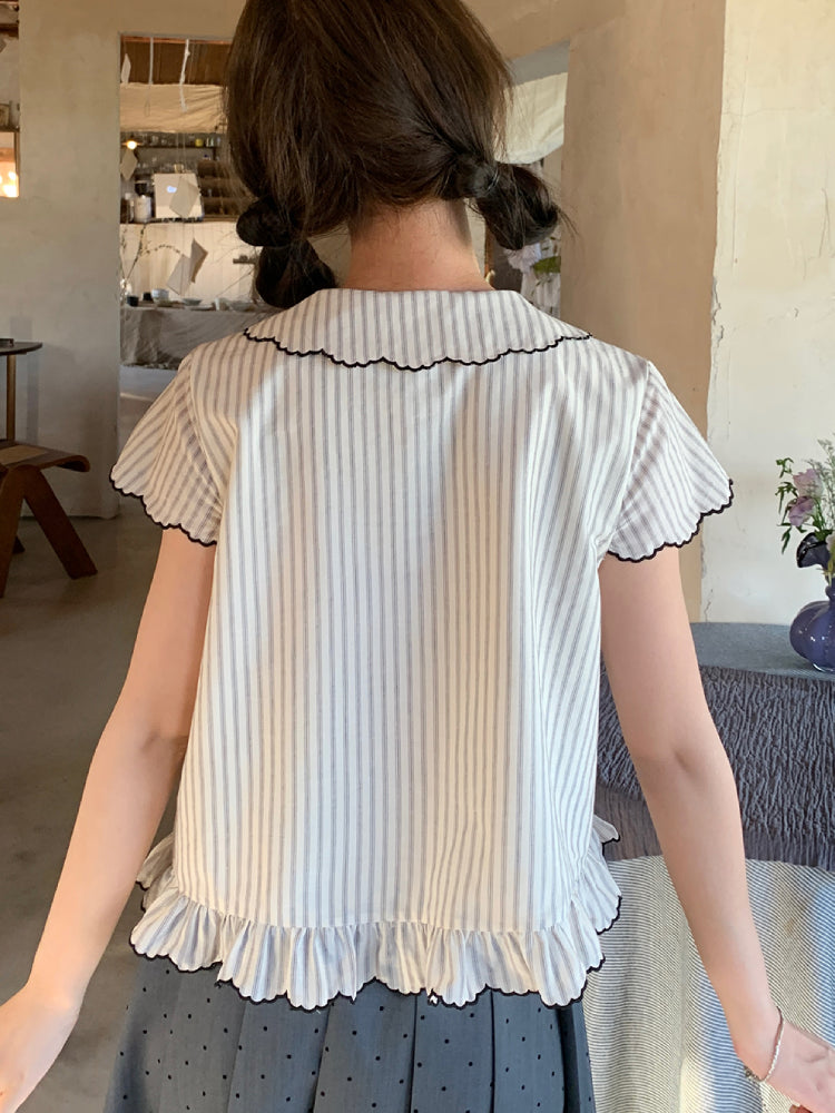Vintage Prep Doll Collar Blouse & Skirt-Sets-ntbhshop