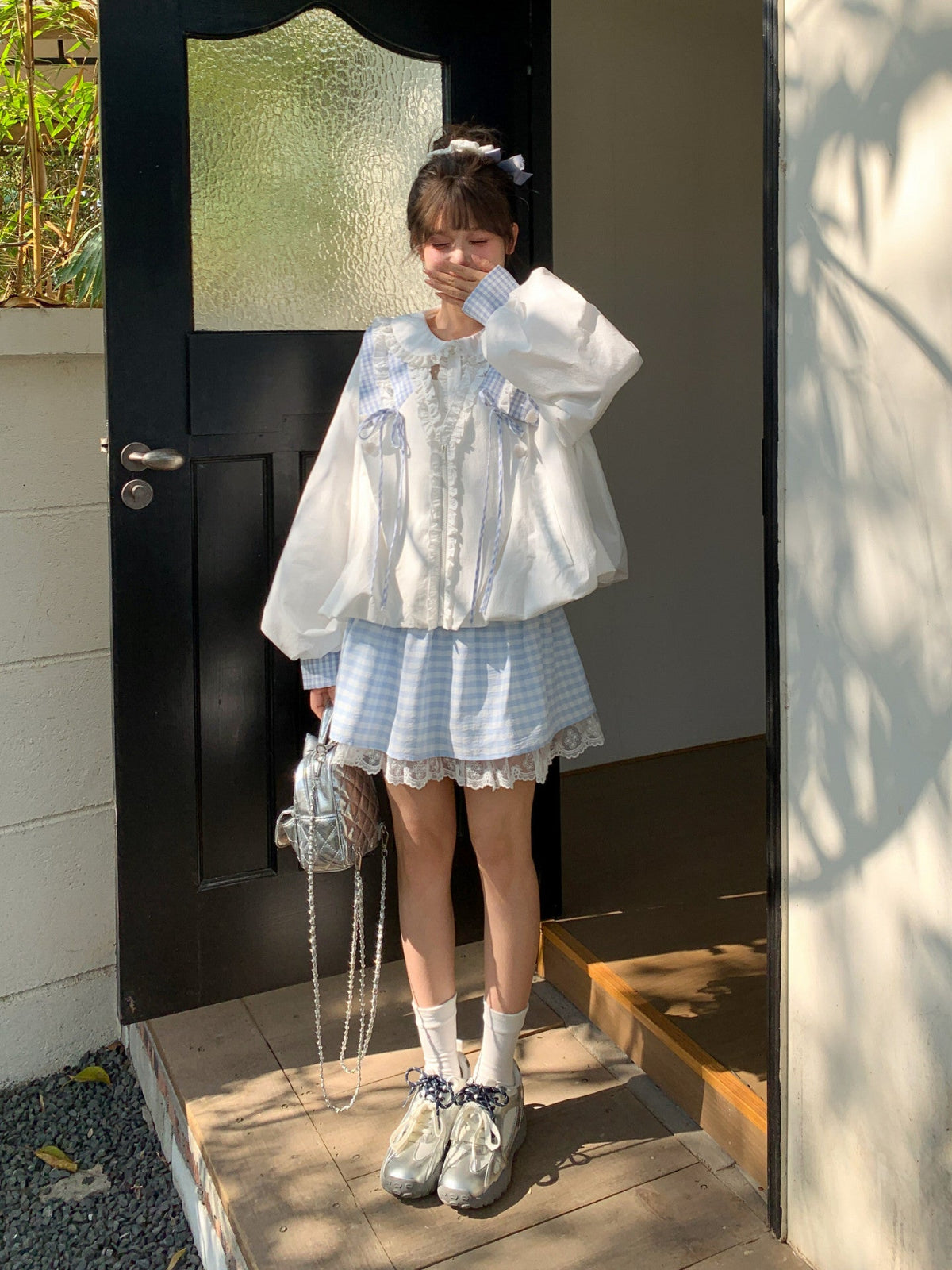 Cloud Gingham Lace Skirt-Bottoms-ntbhshop