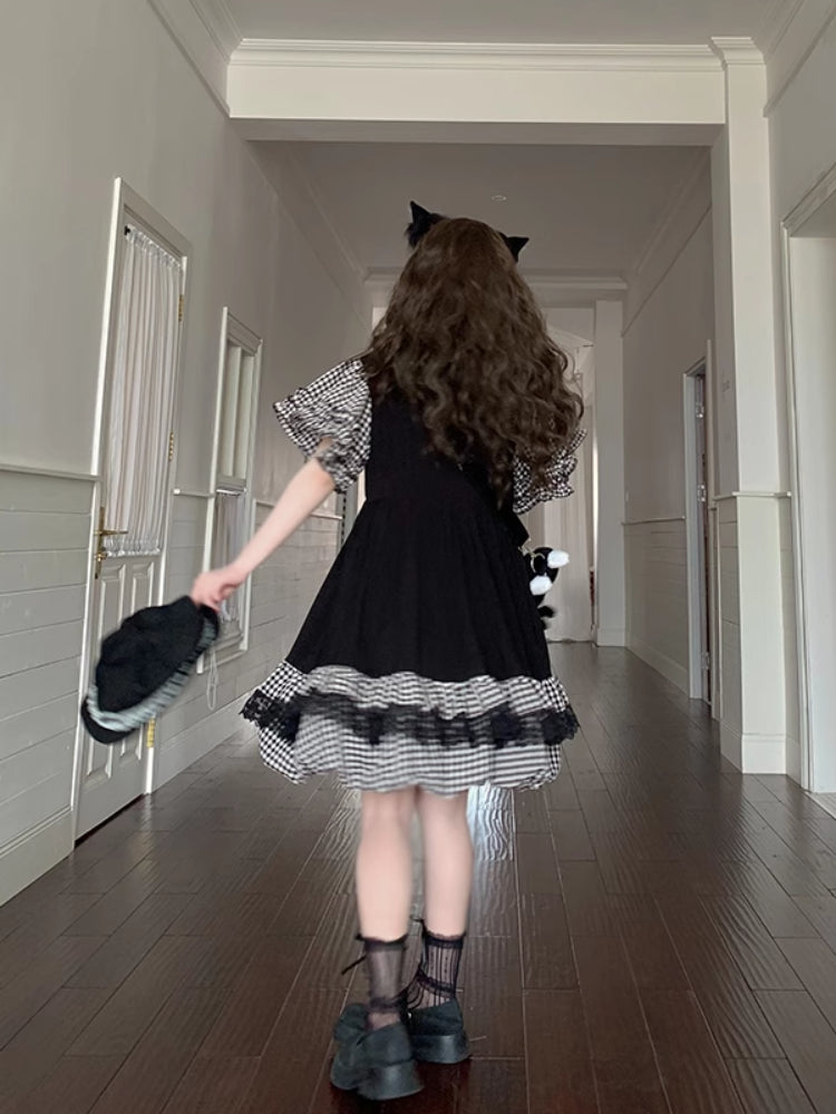 Midnight Pudding Gingham Bubble Dress-ntbhshop