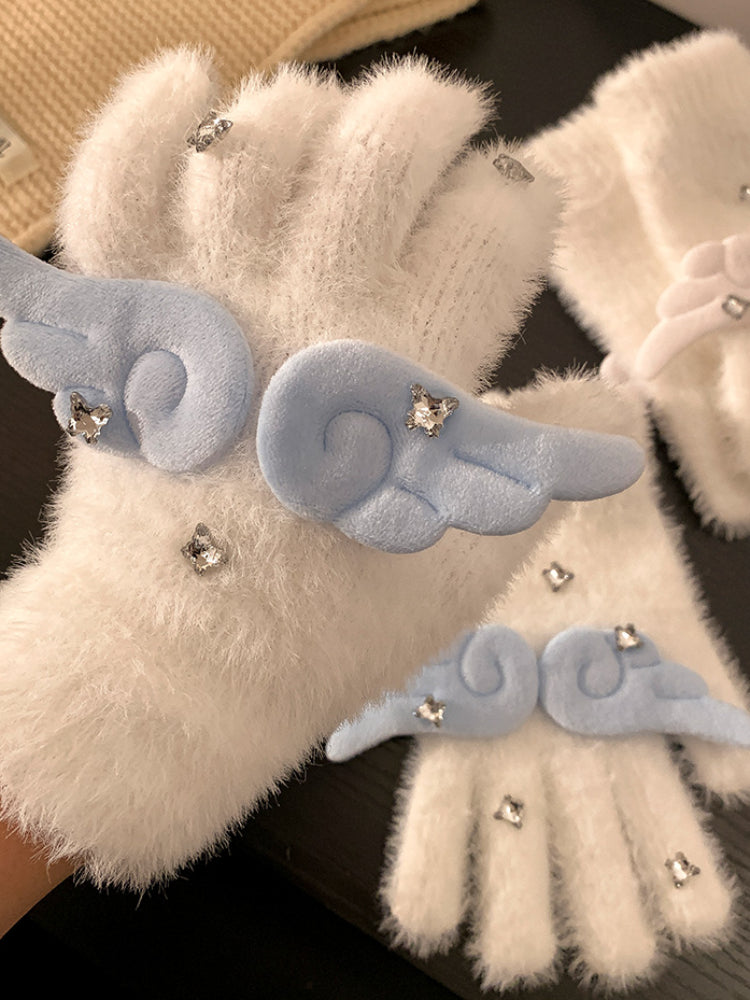 Angel Wings Faux Fur Gloves-ntbhshop