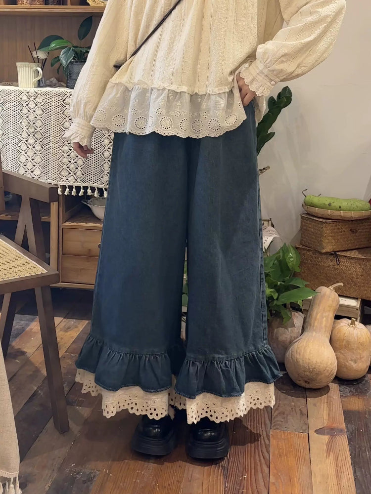 Denim Bloom Lace Flare Jeans-ntbhshop