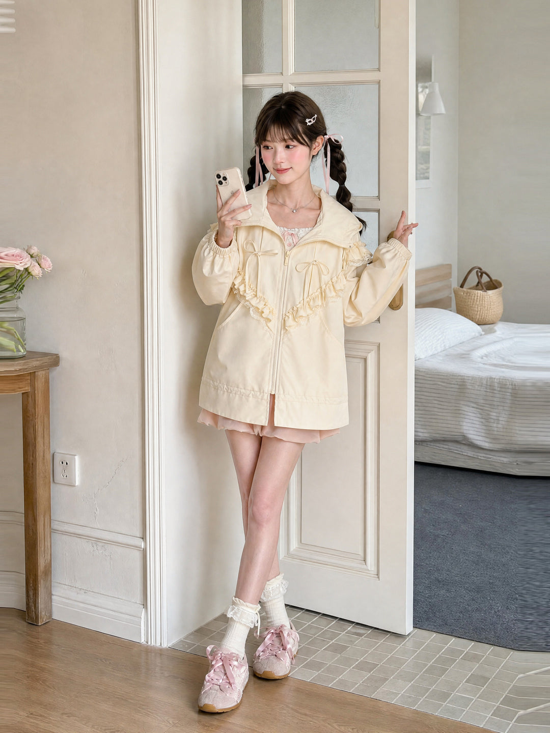 Vanilla Frill Hooded Jacket-Outerwear-ntbhshop