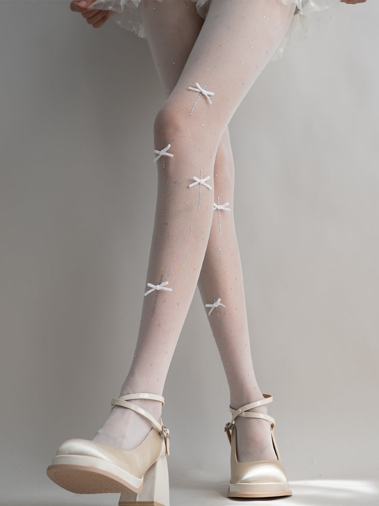 Ballet Bow Crystal Sheer Tights-ntbhshop