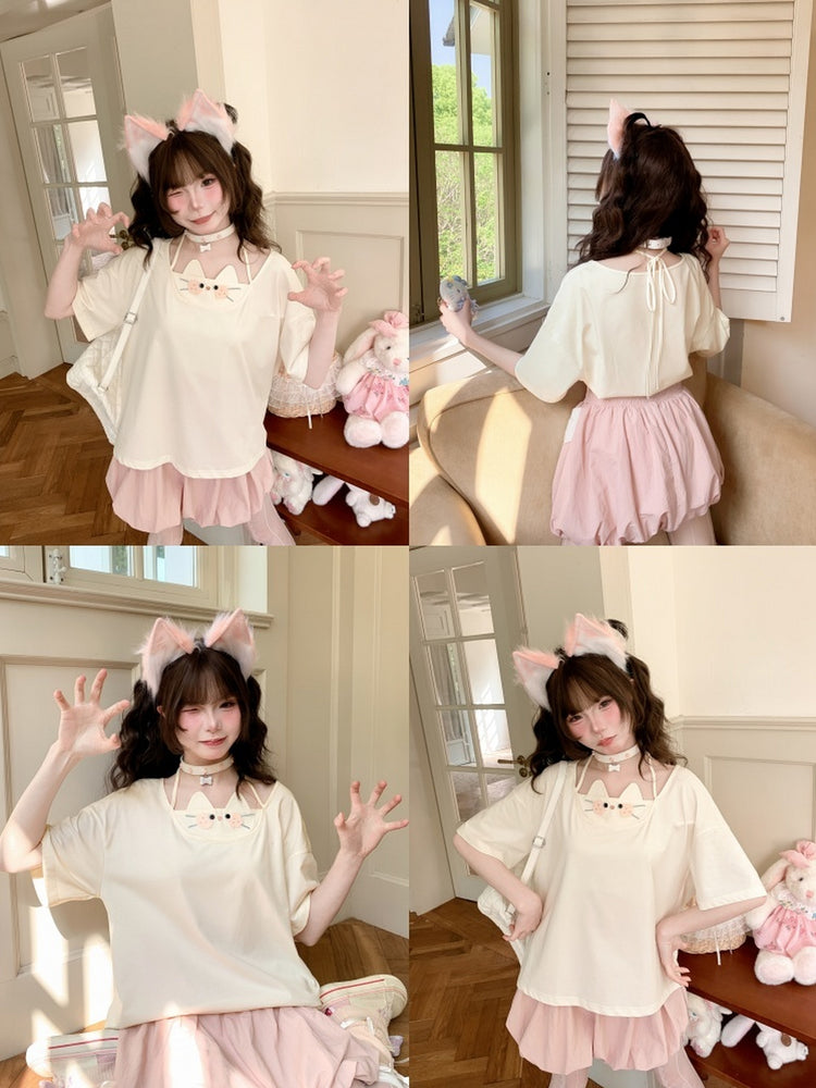 Cookie Cat Halter Tee-Tops-ntbhshop