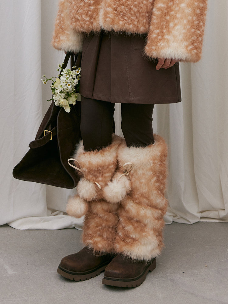 Maple Fawn Pompom Fur Leg Warmers-ntbhshop