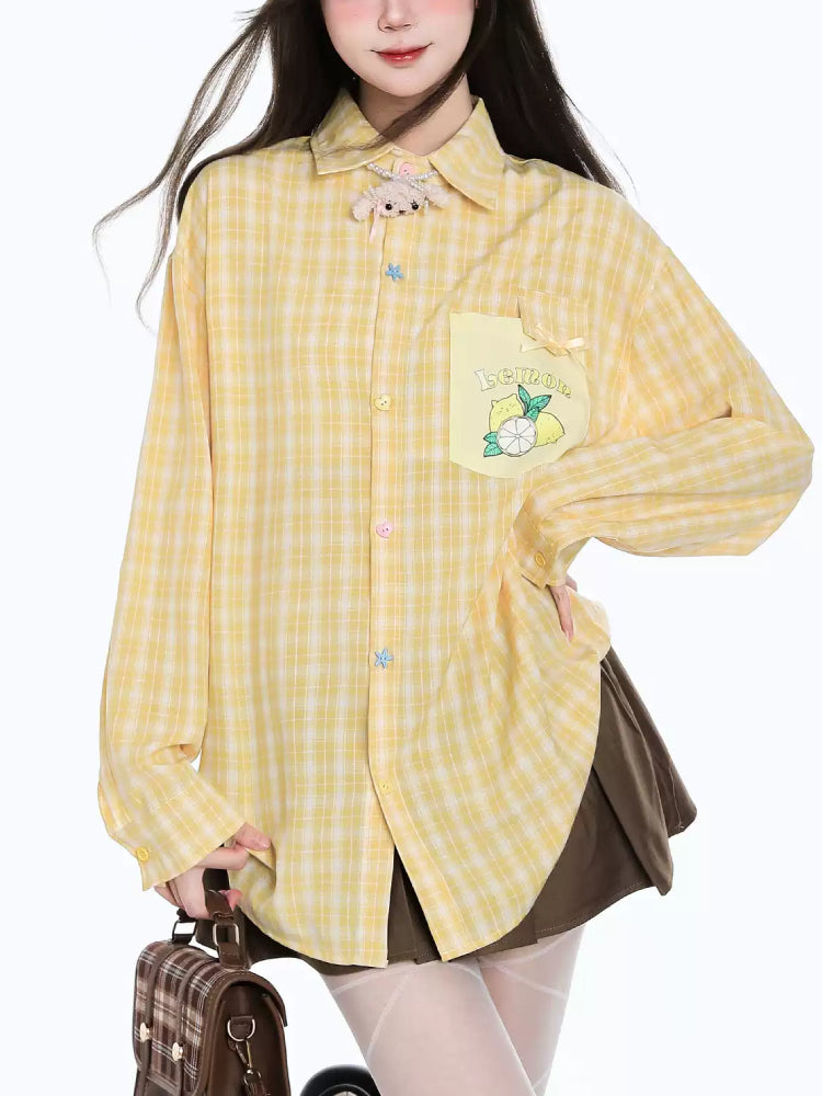 Fruit Pop Whimsy Patch Plaid Shirts-ntbhshop