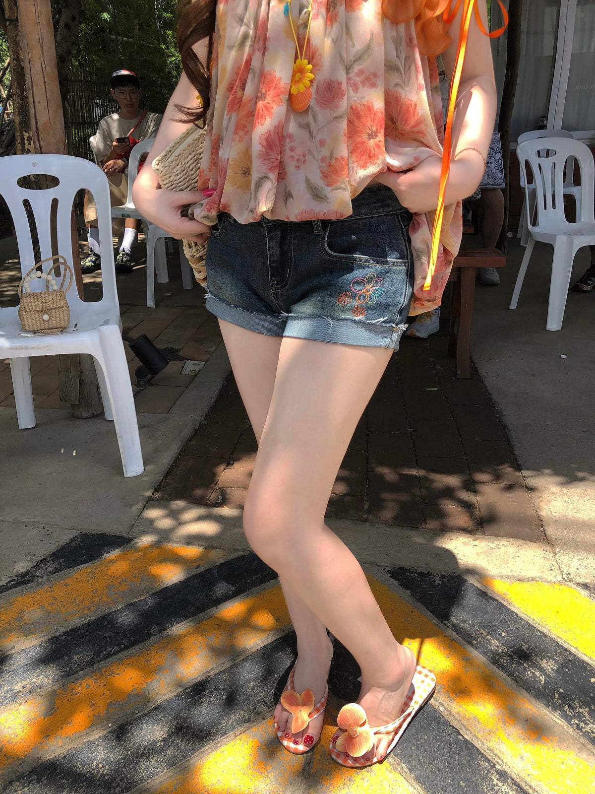 Daisy Pop Denim Shorts-Bottoms-ntbhshop