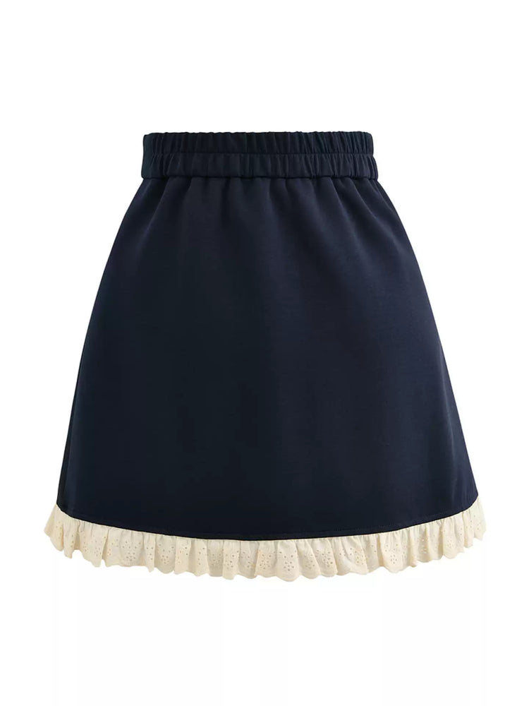 Navy Milk Lace Short Skirt-Bottoms-ntbhshop