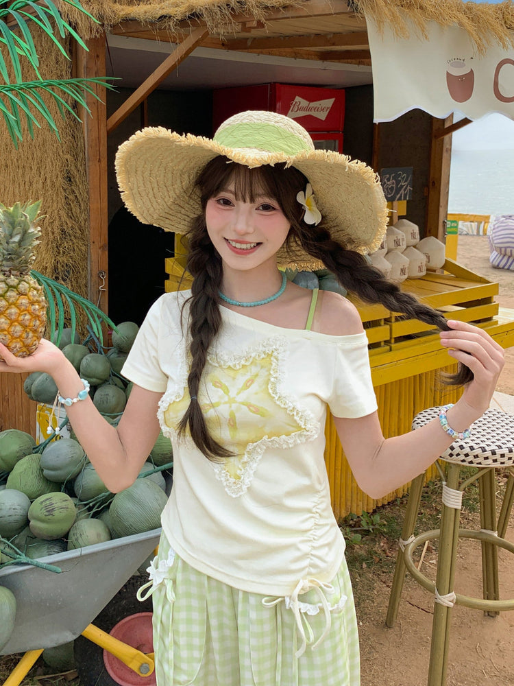 Starfruit Matcha Ribbon Crop Top-Tops-ntbhshop