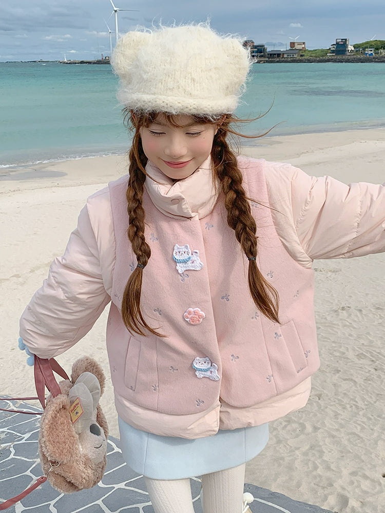 Blossom Bow Meow Puffer Jacket-Outerwear-ntbhshop