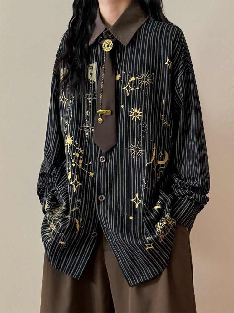 Celestial Archive Unisex Stripe Shirts with Ties-ntbhshop