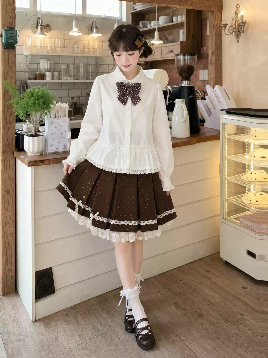 Cocoa Dot Pleated Skirt-Bottoms-ntbhshop