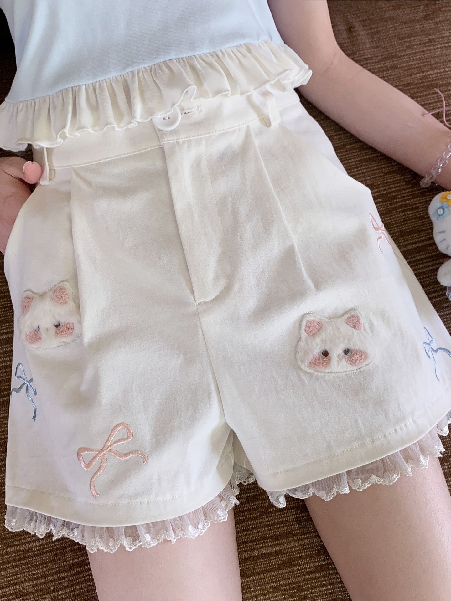 Cloud Kitten Pleated Shorts-Bottoms-ntbhshop