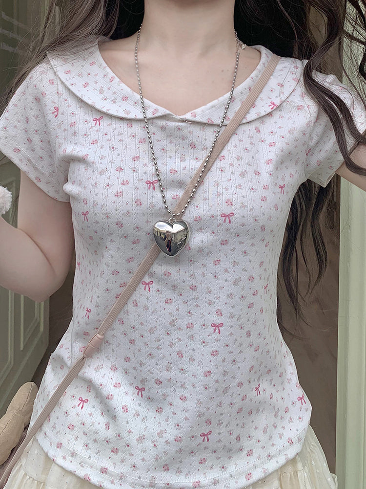 Ribbon Bloom Doll Collar Tee-Tops-ntbhshop